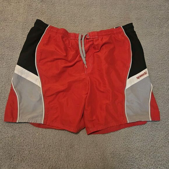 Speedo Mens Shorts XL Swim Trunks Outdoor Red Sports Lined Running Drawstring - Picture 1 of 11